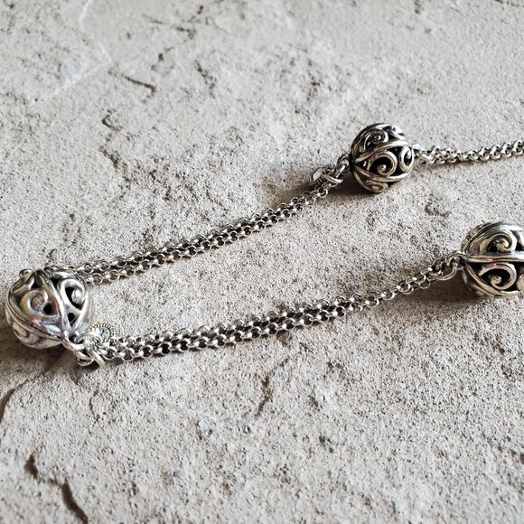 Vintage Bundle of 2 Brighton Silver Long Layering Station Necklaces - Picture 7 of 14